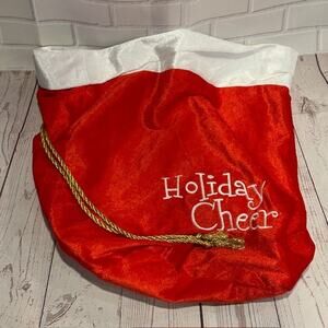 Holiday Cheer Santa’s Red Gift Bag Christmas Gold Embroidered